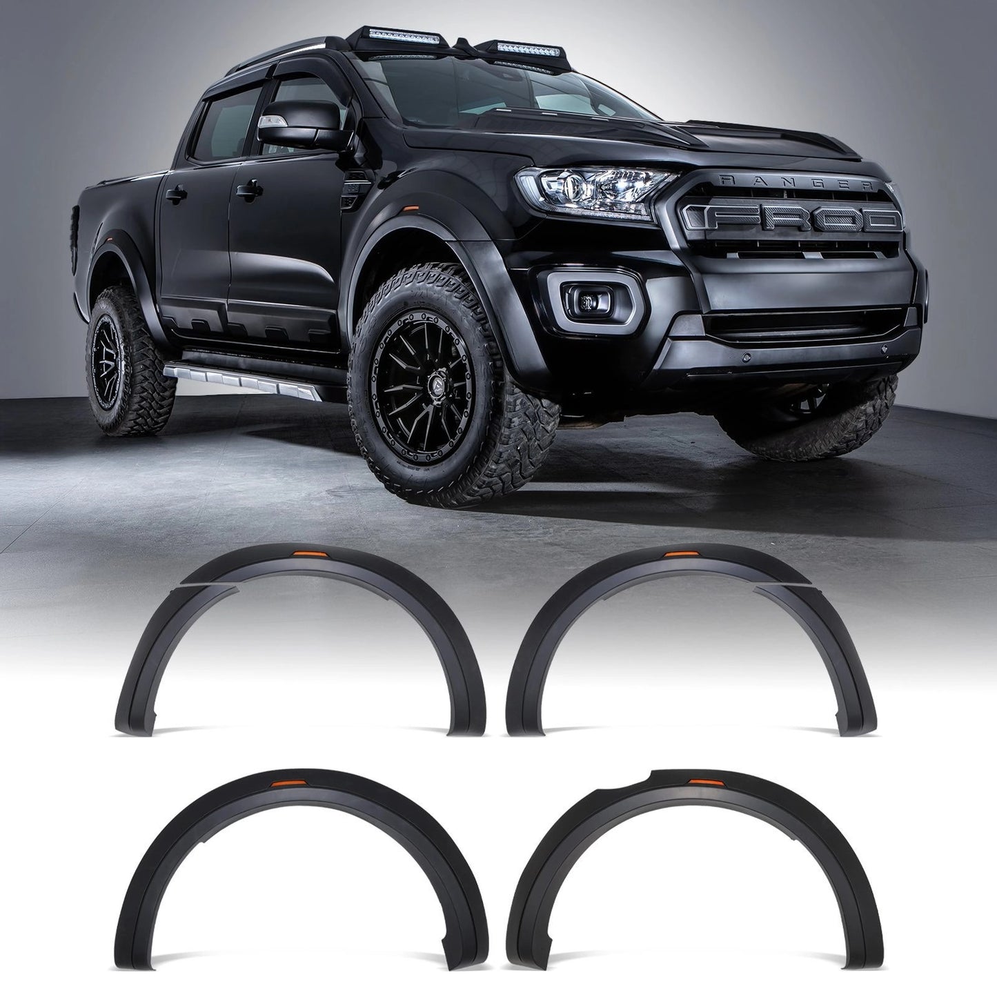 FordRangerT7T815-22MatteBlackWideWheelArchKitwithAmberLEDs
