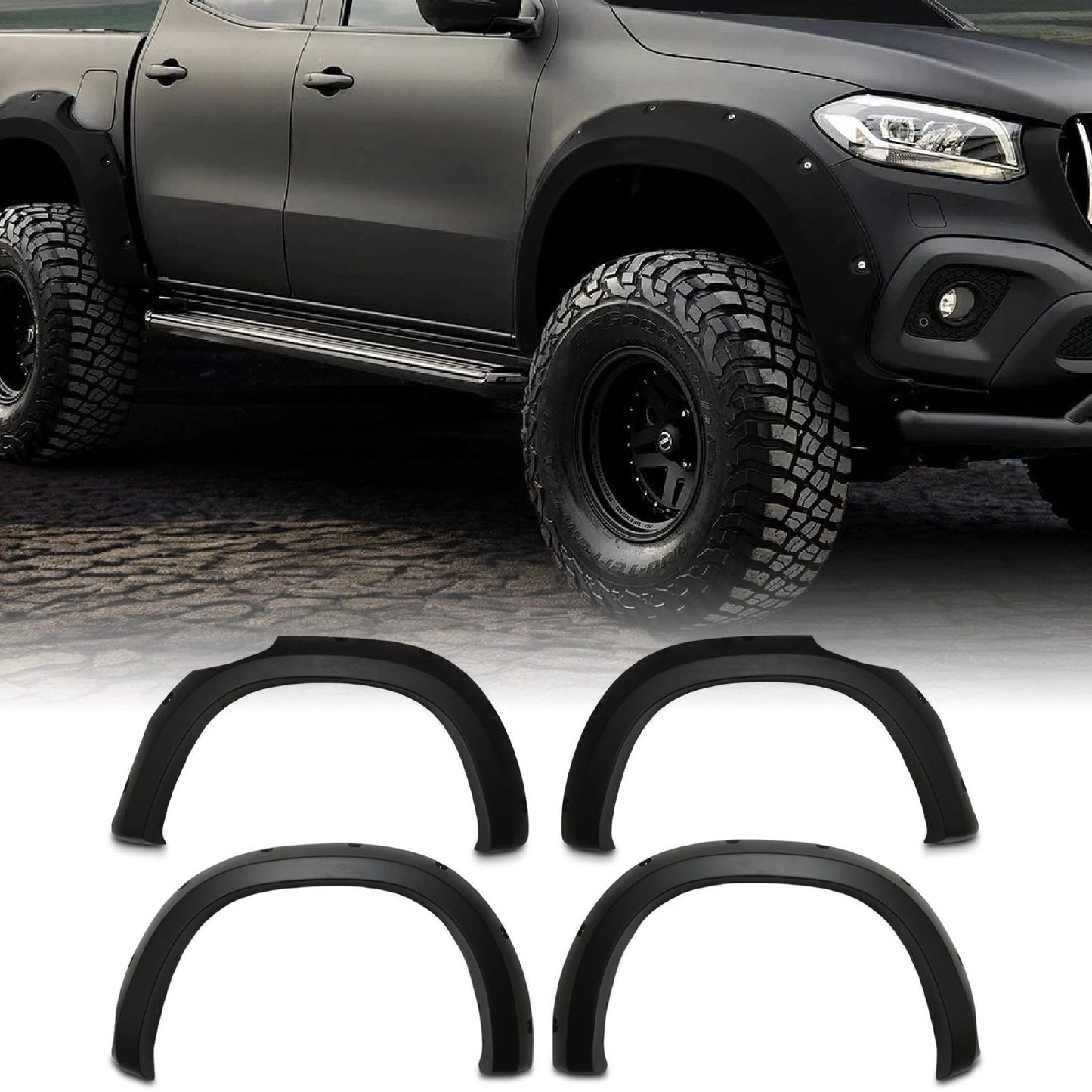 MercedesX-ClassAdblue18-20MatteBlackWheelArchesBoltOnLook