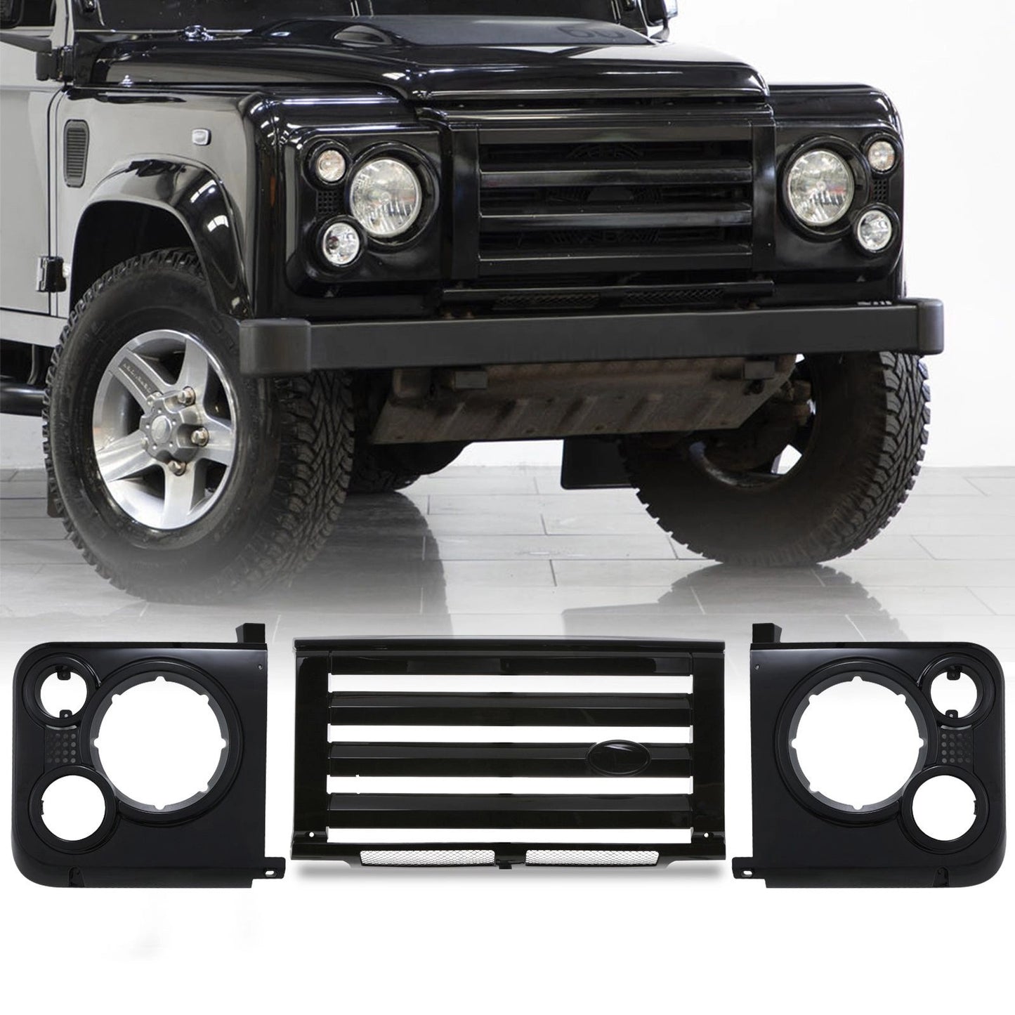 Predator4x4BlackGrille&LightSurroundKitToFitLandRoverDefender83-16