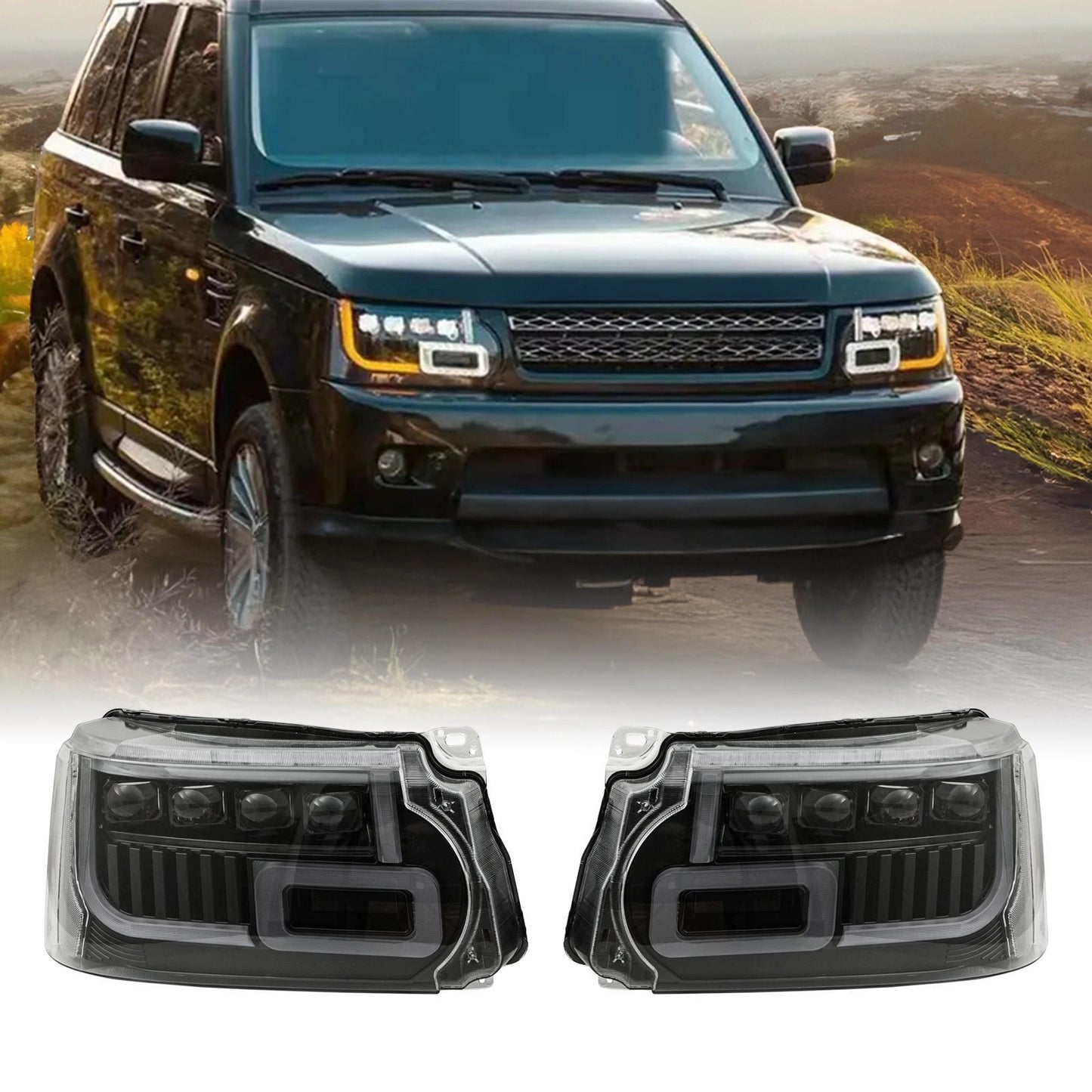 Predator4x4FrontLEDHeadlightsToFitRangeRoverSportL32009-12