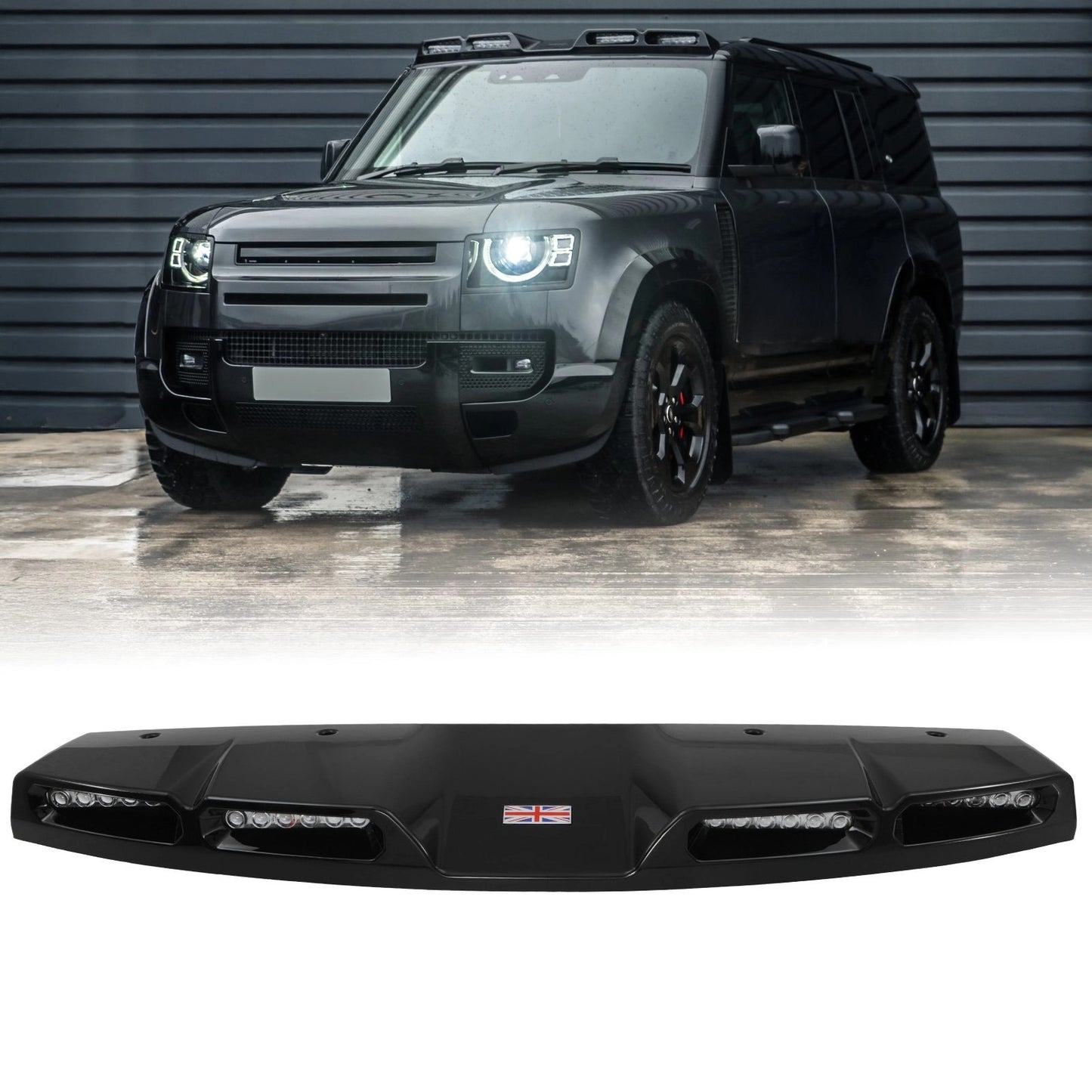Predator4x4GlossBlackQuadRoofLightToFitLandRoverDefenderL6632020+