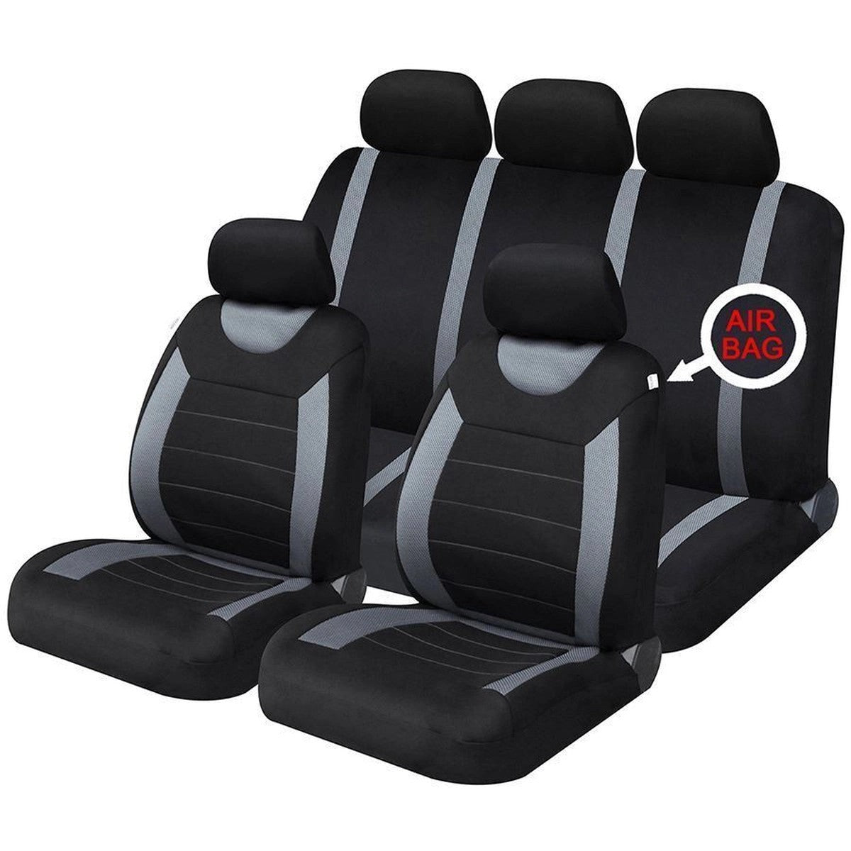 SakuraGreyBlackFullSetFront&RearCarSeatCoversUniversalSS5398