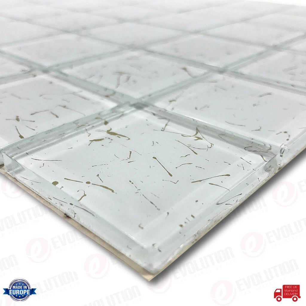 30X30CmGlassMosaicWallTilesSheetWhiteWithGoldenSplashPattern(1Pc)