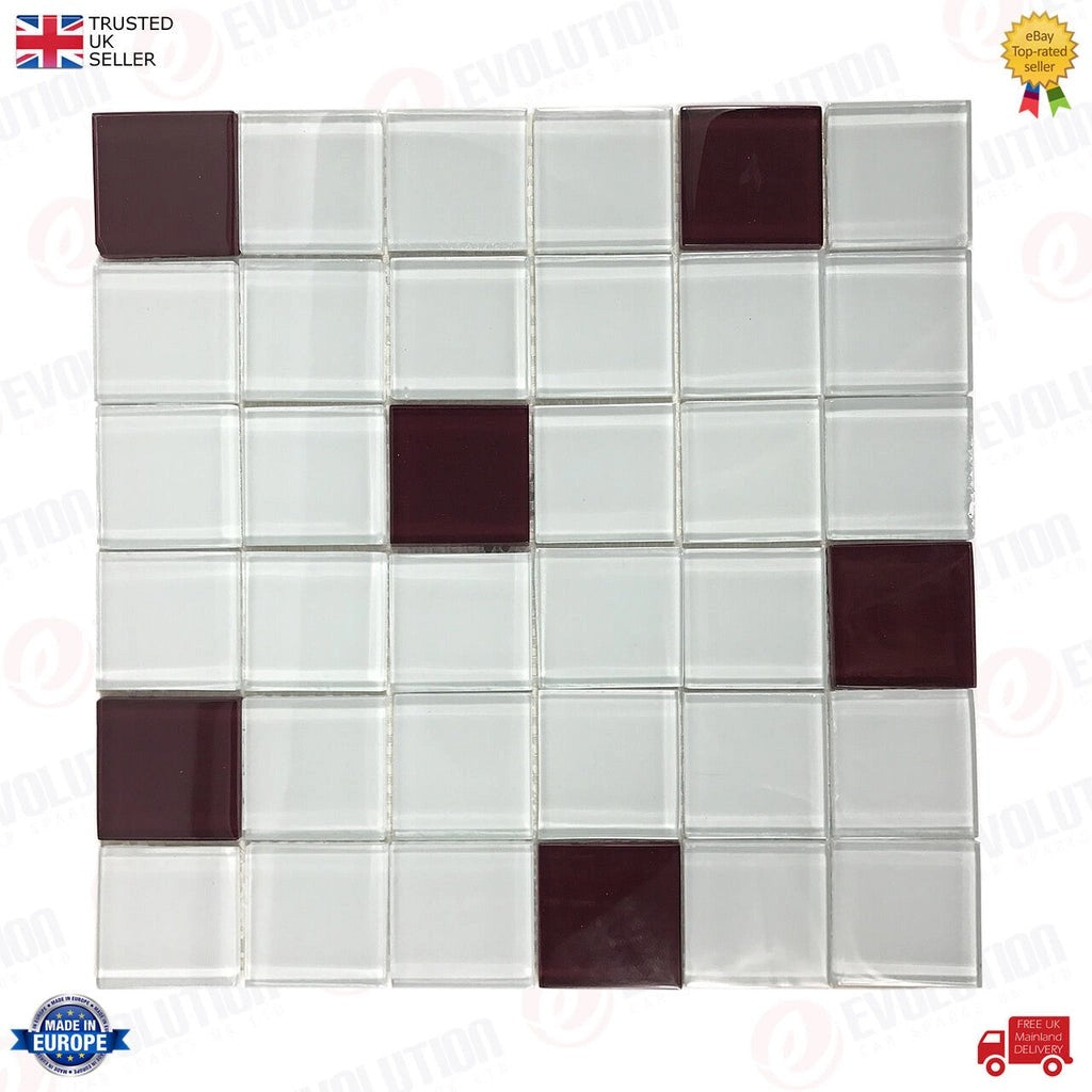 30X30CmGlassMosaicWallTilesSheetIceBlueWithBrownDetails(1Pc)