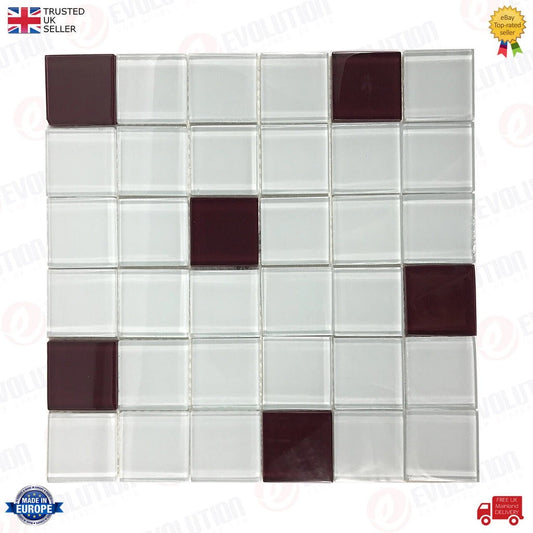 30X30CmGlassMosaicWallTilesSheetIceBlueWithBrownDetails(1Pc)
