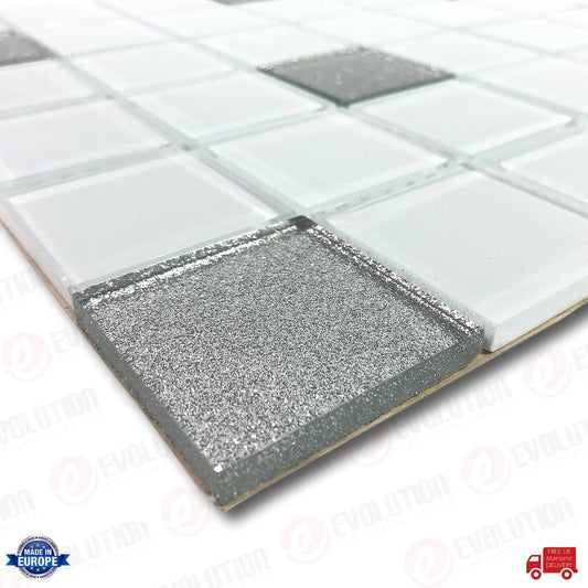 30X30CmGlassMosaicWallTilesSheetIceBlueWithSilverDetails(1Pc)