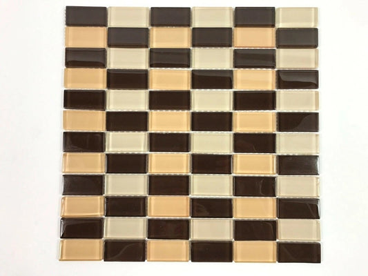 30X30CmRectangularGlassMosaicWallTileSheetBrown&Beige