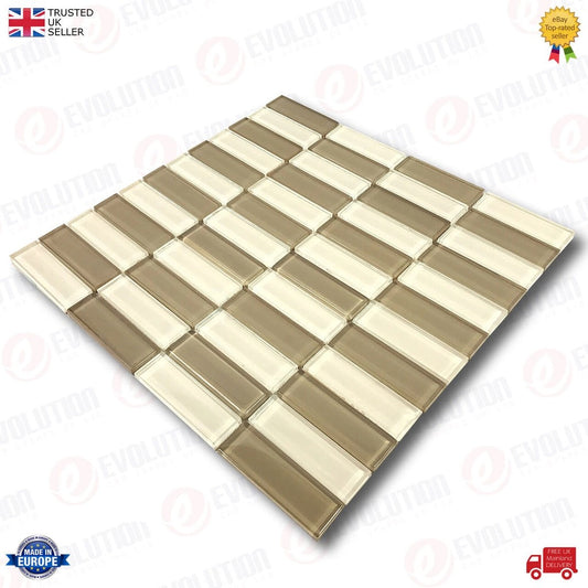 30X30CmRectangularGlassMosaicWallTileSheetBronze&Cream