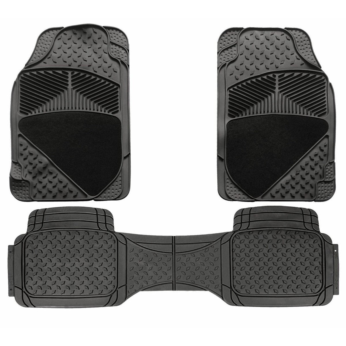 3PieceUniversalFitHeavyDutyBlackRubberCarNon-SlipFloorMatsSUV4x4