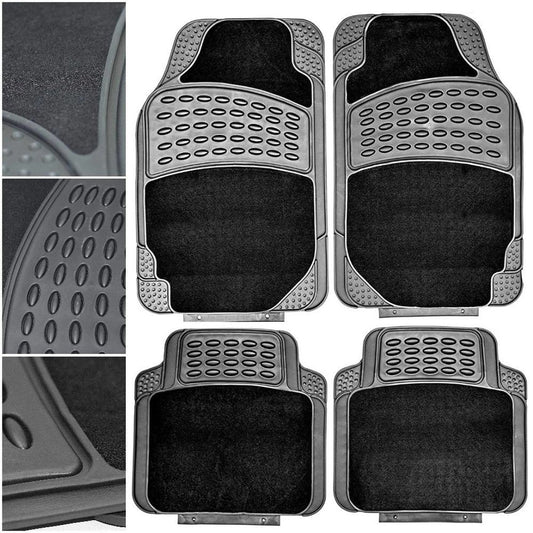 4PCSCarMatsRubber&CarpetBlackUniversalFitHeavyDutyNonSlip