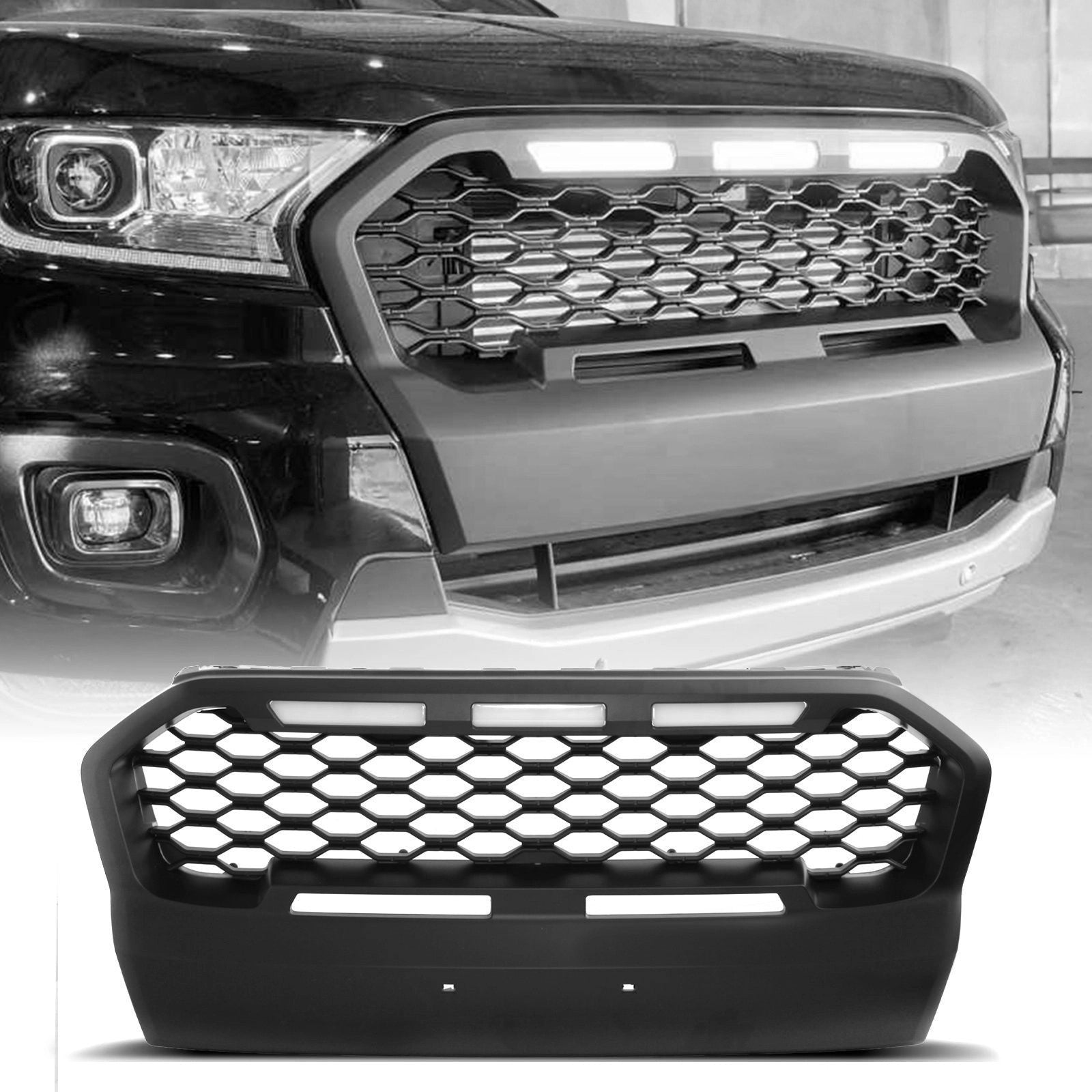 FordRangerT715-18MattBlackHoneycombGrilleWithLEDLights