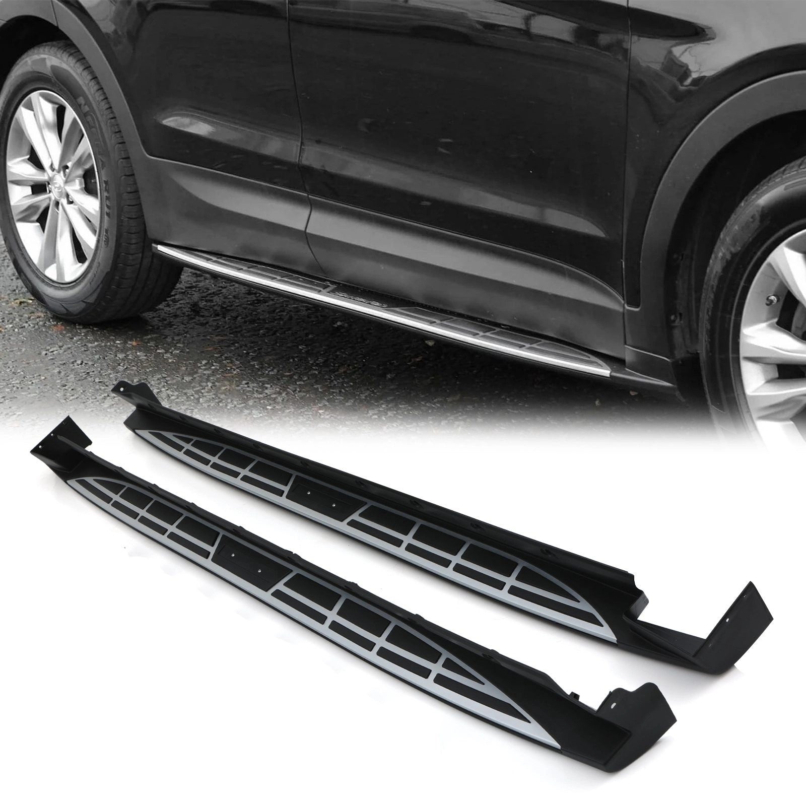HyundaiSantaFeDMMK313-18Black&SilverAluminiumSideSteps