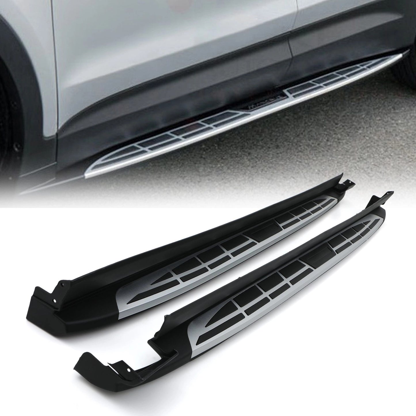 HyundaiSantaFeTM19-23Black&SilverAluminiumSideSteps