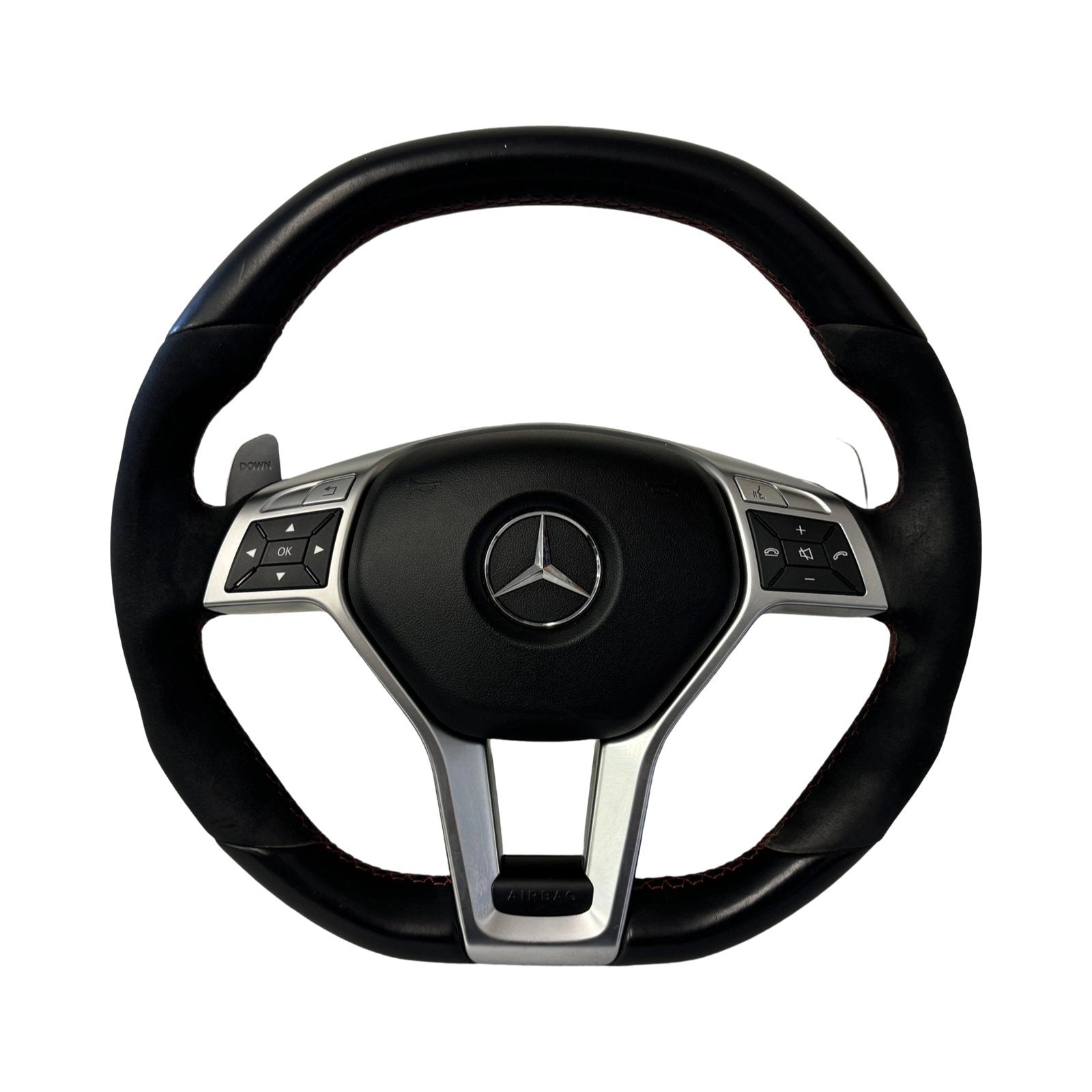 MercedesA45CLA45GLA45AMGW176W117X156SteeringWheelAndAirbagAlcantaraRedStitched