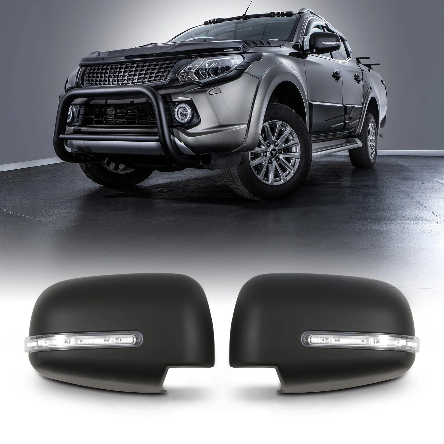 MitsubishiL200Triton15-18BlackDoorMirrorCoversWithLEDLight