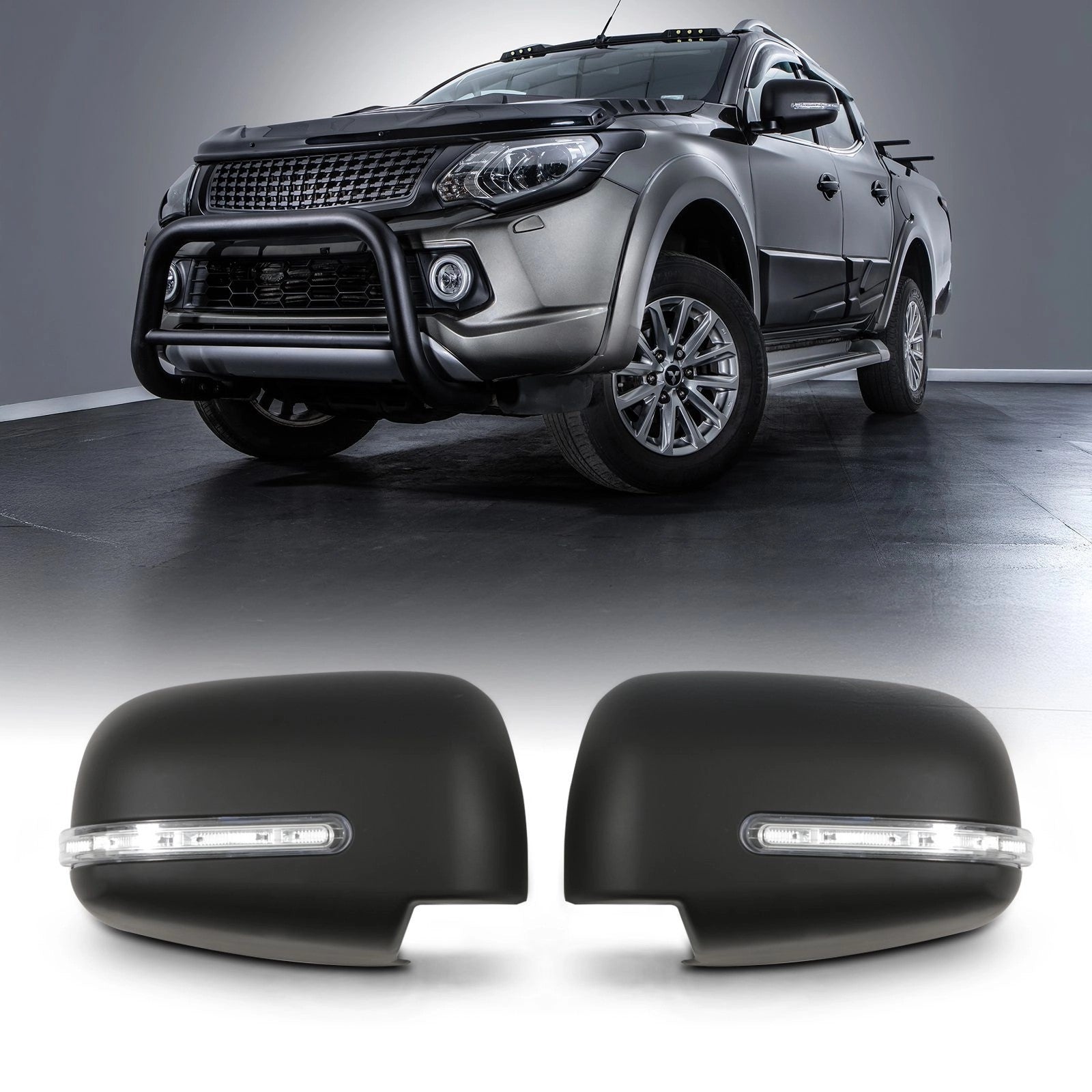 MitsubishiL200Triton15-18BlackDoorMirrorCoversWithLEDLight