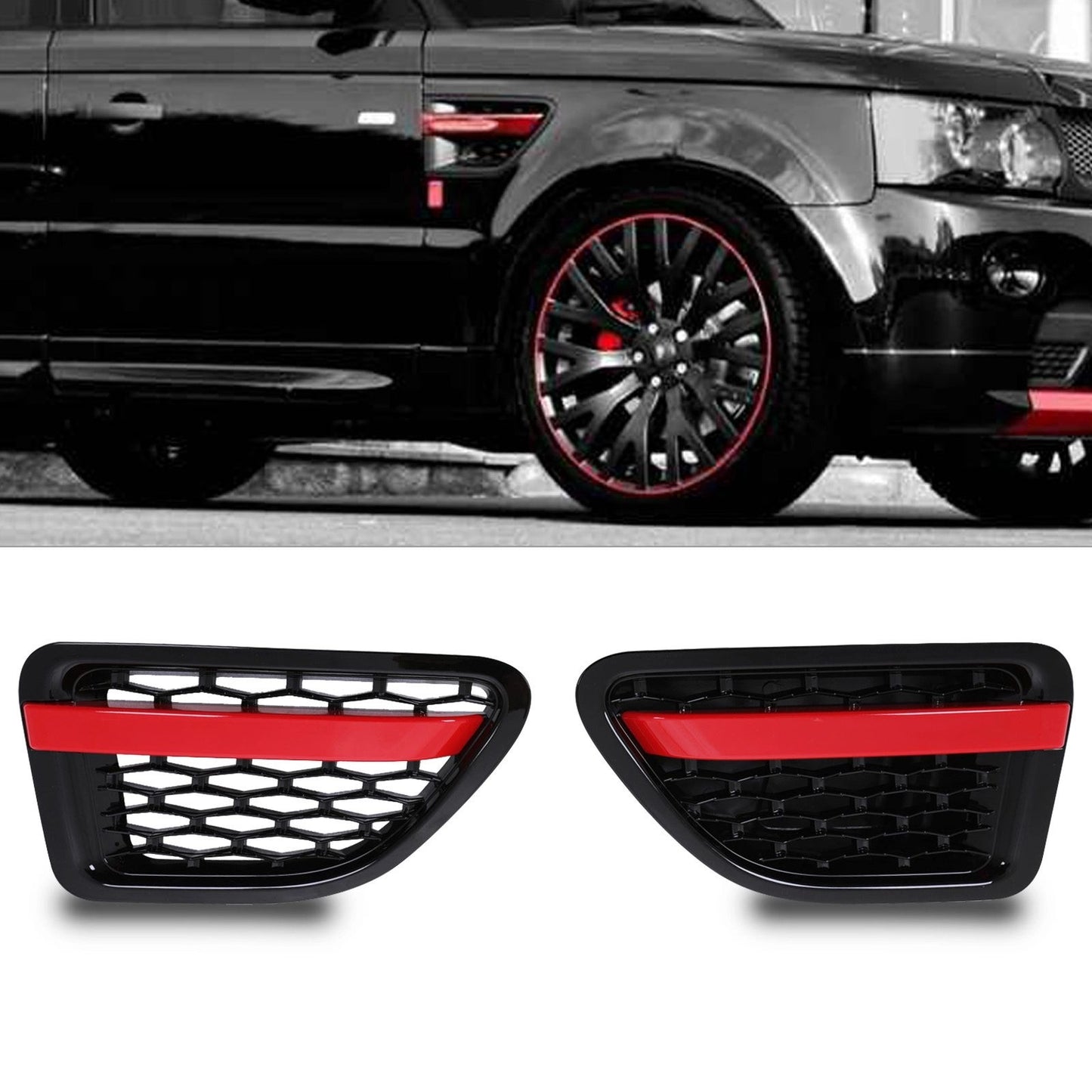 Predator4x4Black&RedSideAirVentsToFitRangeRoverSportL32005-09