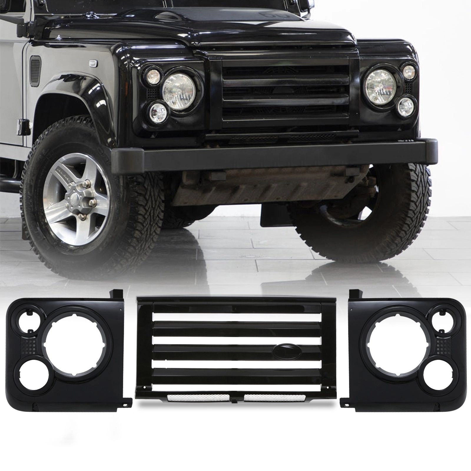 Predator4x4BlackGrille&LightSurroundKitToFitLandRoverDefender83-16