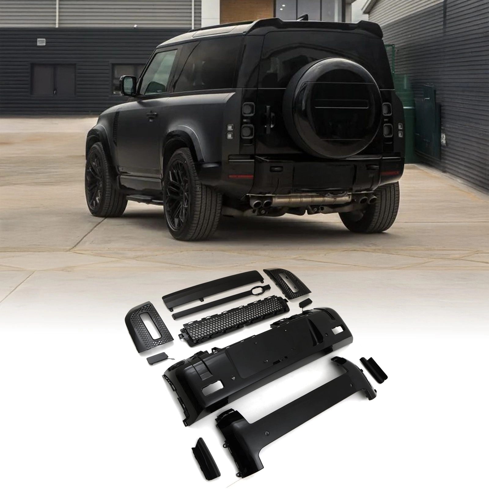 Predator4x4Front&RearBlackPackBumperTrimKitToFitLandRoverDefenderL6632020+