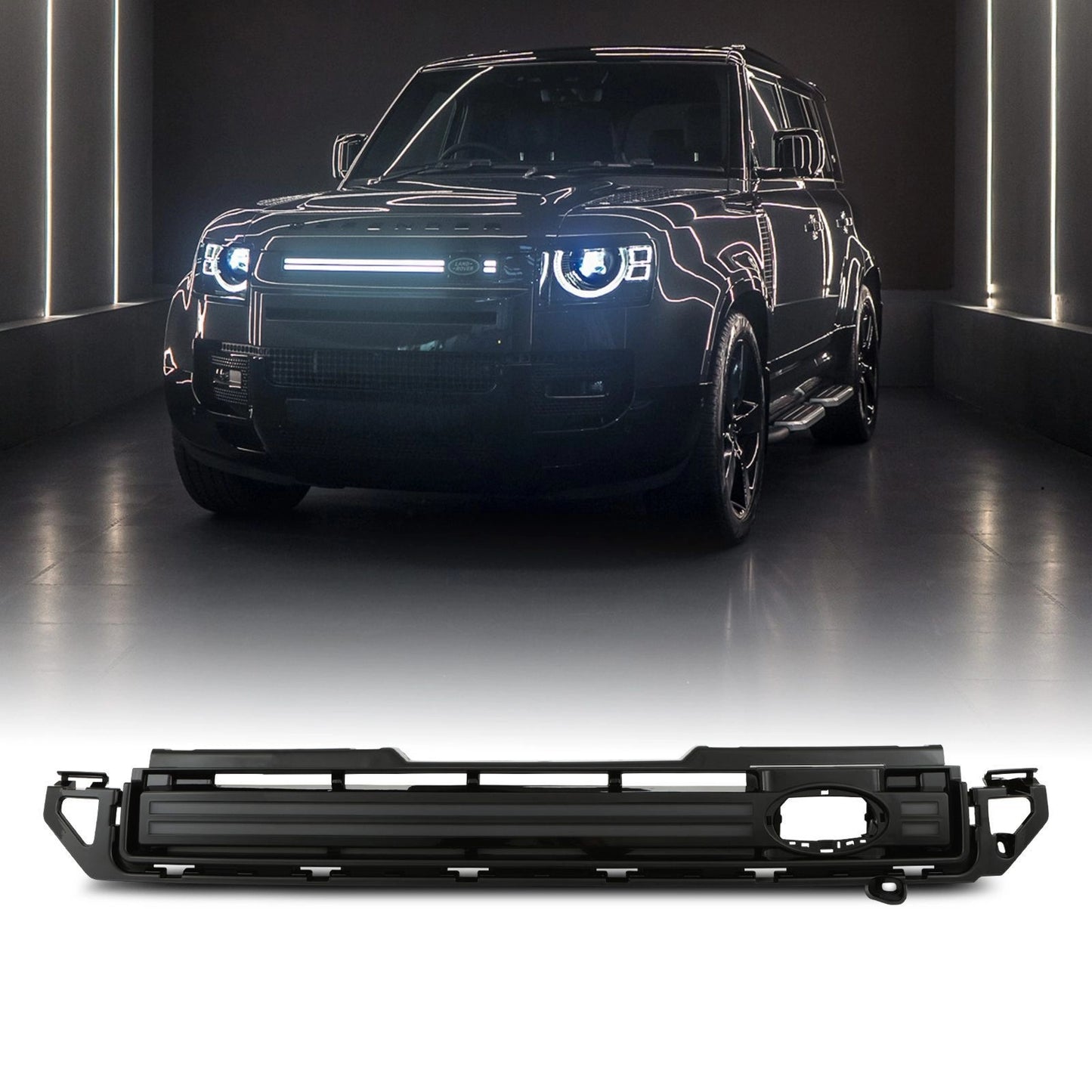 Predator4x4GlossBlackGrilleWithLEDLightsToFitLandRoverDefenderL6632020+