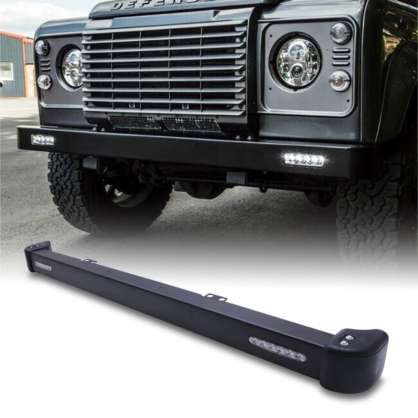 Predator4x4SteelFrontBumperLEDHIDSpotLightBarToFitLandRoverDefenderLD2.22.4TD4