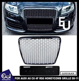 RAUDIA6C64FRS6STYLE04-11GLOSSBLACKHONEYCOMBMESHBUMPERGRILLGRILLE