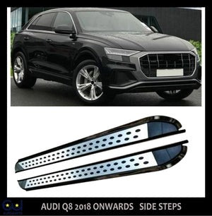RAUDIQ8BRUSHEDSTEELSIDESTEPSBARRUNNINGBOARDSA-STYLE2018ONWARDS