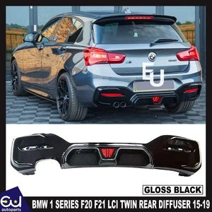 RBMW1SERIESF20F21LCITWINREARBUMPERDIFFUSERLIPCSSTYLEBLACK15-19