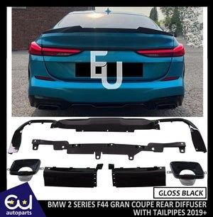 RBMW2SERIESF44GRANCOUPEREARDIFFUSERWITHTAILPIPESLIPGLOSSBLACK19+