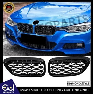 RBMW3SERIESF30F312012-2018DIAMONDFRONTKIDNEYGRILLGRILLEGLOSSBLACK