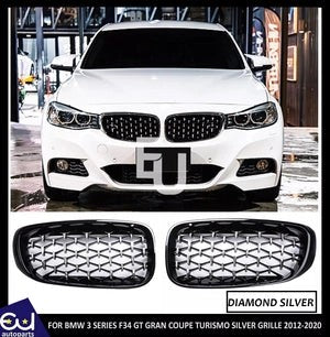 RBMW3SERIESF30F31FRONTBUMPERKIDNEYGRILLGRILLECHROMEDIAMOND12-19