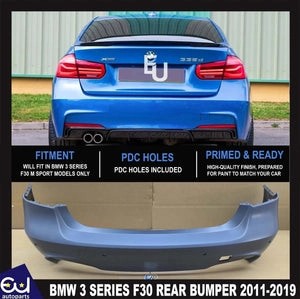 RBMW3SERIESF30REARBUMPERPRIMEDMSPORTWITHPARKINGSENSORHOLES11-19