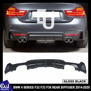 RBMW4SERIESF32F33F36MSPORTREARBUMPERDIFFUSERQUADEXHAUSTGLOSSBLK