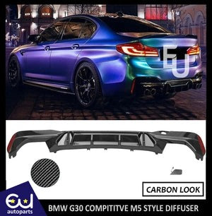 RBMW5SERIESG30G31M5STYLEREARBUMPERDIFFUSERCARBONLOOK