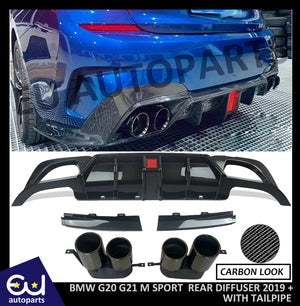 RBMWG20G21MSPORT19+CARBONLOOKREARBUMPERDIFFUSERWITHBLACKTAILPIP