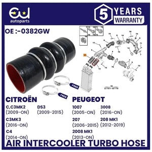 RCITROENC3C4DS31.6HDIPEUGEOT207208TURBOINTERCOOLERAIRINTAKEHOSE