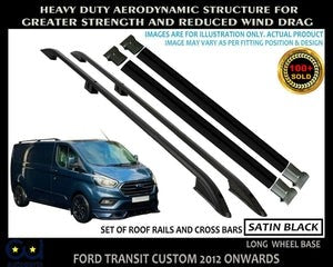 RDTRANSITCUSTOMBLACKROOFRACKRAILS&CROSSBARSSETLONGWHEELBASELWB