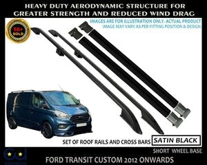 RDTRANSITCUSTOMBLACKROOFRACKRAILS&CROSSBARSSETSHORTWHEELBASESWB