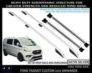 RDTRANSITCUSTOMROOFRAILS&CROSSBARSRACKSETLWBSATINSILVER2012ON