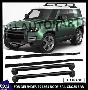 RLANDROVERDEFENDER90L663ROOFRAILSCROSSBARSLOCKABLEBLACKSTYLE2020+