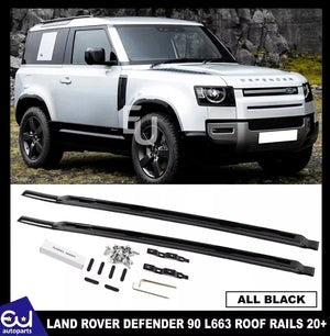 RLANDROVERDEFENDER90L663ROOFRAILSBARSALUMINIUMBLACKOEMSTYLE2020+
