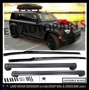 RLANDROVERDEFENDERL663110ANTITHEFTLOCKABLEROOFRACKRAILSCROSSBARS