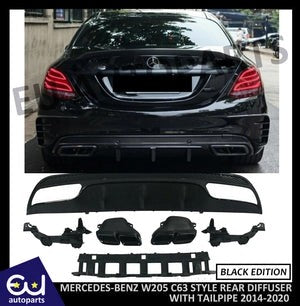 RMERCEDES-BENZW20514-20BLACKEDITIONREARDIFFUSER+EXHAUSTTIPSC63STYLE