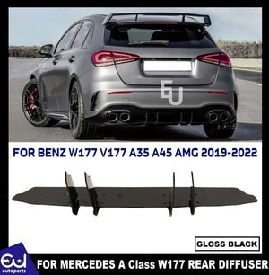 RMERCEDESACLASSA35A45AMGW177REARBLADESTYLEDIFFUSERGLOSSBLACK19+