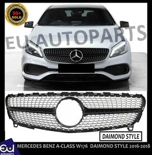 RMERCEDESACLASSW176LCIGLOSSBLACKCHROMEGRILLGRILLEDIAMONDLOOK16-18