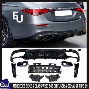 RMERCEDESBENZSCLASSW223S63AMGREARDIFFUSERWITHEXHAUSTPIPEGLOSS21+
