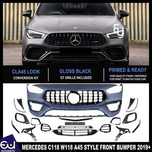 RMERCEDESC118W118CLA45STYLEFULLFRONTBUMPERGRILLEBODYKITPRIMED2019+