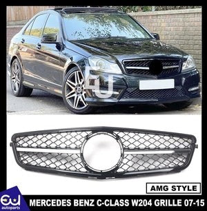 RMERCEDESCCLASSW20407-15FRONTGRILLEGRILLCHROMEGLOSSBLACKAMGSTYLE