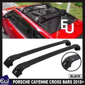 RPORSCHECAYENNELOCKABLEALUMINIUMCROSSBARSROOFRAILOEFITNEWBLACK18+