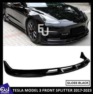 RTESLAMODEL3FRONTBUMPERSPLITTERLIPSPOILERVALANCEGLOSSBLK2017-2021
